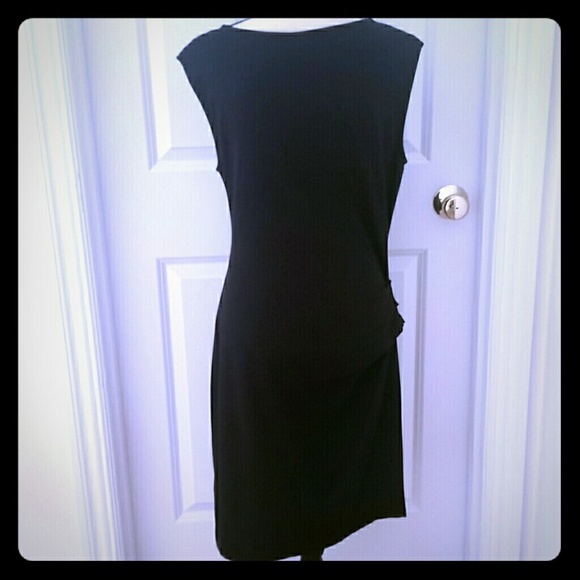 DKNYC Black Cowl Neck Ruched Contemporary LBD Size 12 - Picture 5 of 7